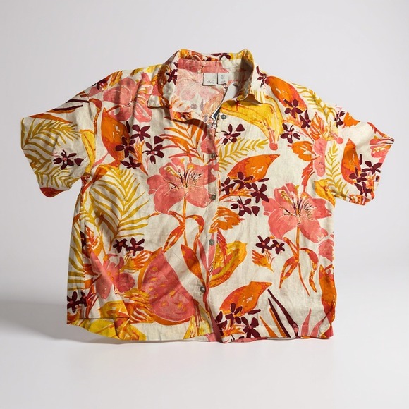 C&C California Womens Floral Button Down Short Sleeve Shirt Large NEW - Picture 1 of 6